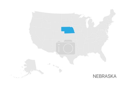 Ilustración de Mapa de EE.UU. con el estado de Nebraska resaltado fácil editable para el diseño - Imagen libre de derechos