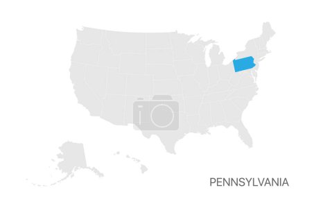 USA-Karte mit Pennsylvania-Staat hervorgehoben leicht editierbar für Design