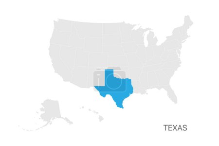 Illustration for USA map with Texas state highlighted easy editable for design - Royalty Free Image