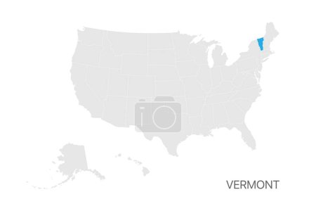 Carte des États-Unis avec état du Vermont mis en évidence facile modifiable pour la conception