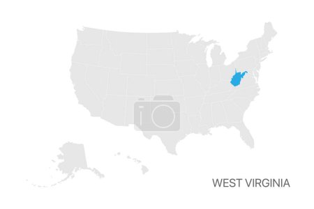 USA-Karte mit dem Bundesstaat West Virginia hervorgehoben, leicht editierbar für Design