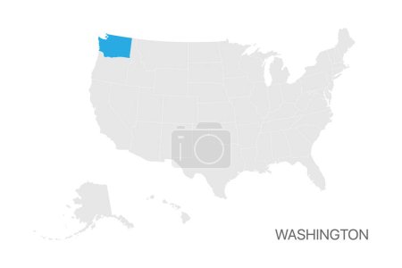 Illustration for USA map with Washington state highlighted easy editable for design - Royalty Free Image