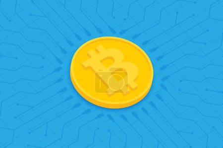 Bitcoin Goldmünze auf blauem Hintergrund