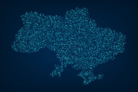 Digital map of Ukraine blue light data pixel background