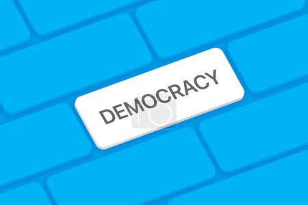 Téléchargez les illustrations : Démocratie mot sur clavier d'ordinateur clé - en licence libre de droit