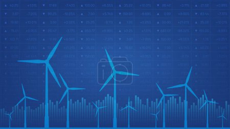 Illustration for Wind turbines financial background with stock quotes - Royalty Free Image