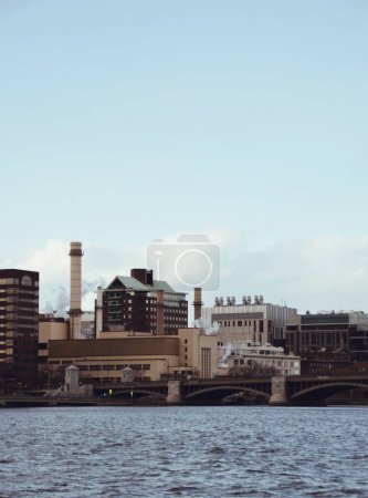 Photo for Industrial area in the background in Boston, in the United States, on February 14, 2020 - Royalty Free Image