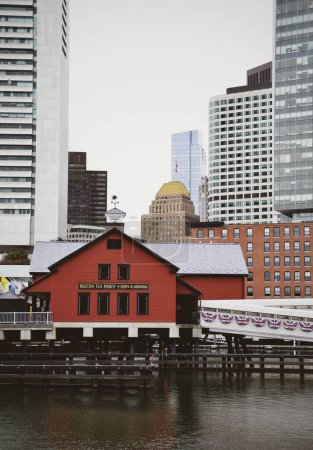 Photo for Boston Tea Party Museum with skyscrapers in the background in Boston, United States, on February 13, 2020 - Royalty Free Image