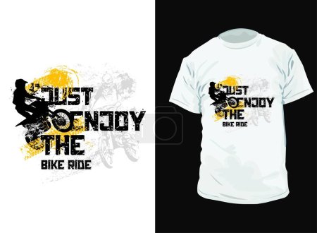 Just enjoy the bike ride t-shirt design template, hand drawing of man riding a  motorcycle in hill, texture is easy to remove