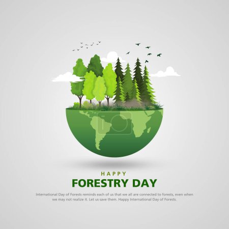 World forest day 21 march vector illustration. Silhouette big tree with green fresh gradient background. International forest day template background. 21 March. Vector Illustration.
