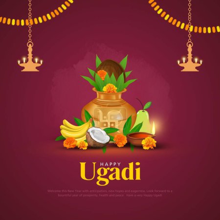 Tarjeta de felicitación con comida tradicional pachadi con todos los sabores para el festival indio de Año Nuevo Ugadi (Gudi Padwa). Ilustración vectorial.