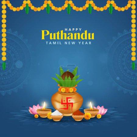 Téléchargez les illustrations : Illustration vectorielle sur le nouvel an tamoul (heureux puthandu) fond. - en licence libre de droit