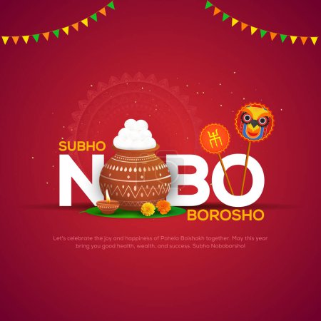 Illustration for Vector illustration of bengali new year Subho Nabo Barsho, a mud pot fill with rasgulla celebration background. - Royalty Free Image