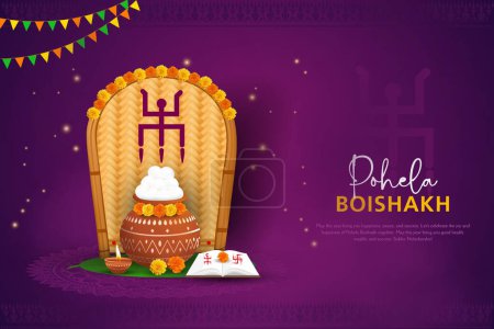 Téléchargez les illustrations : Illustration vectorielle du nouvel an bengali Subho Nabo Barsho, avec fond de célébration rasgulla - en licence libre de droit