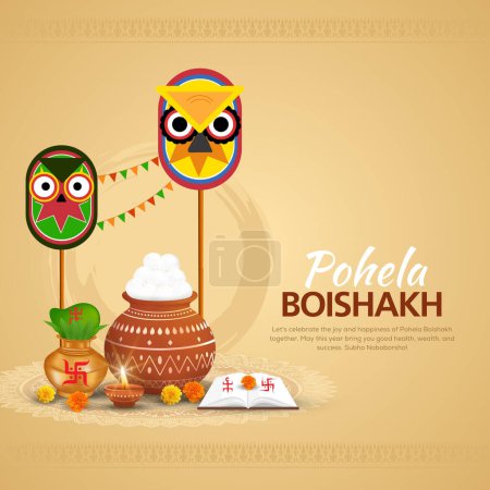 Illustration for Vector Illustration of bengali new year with rashulla pot and bengali culture - Royalty Free Image