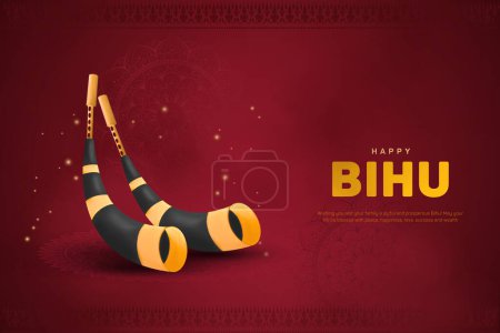 Téléchargez les illustrations : Illustration vectorielle d'arrière-plan traditionnel pour Bihu Happy Bihu, Nouvel An assamais, Festival traditionnel indien, Festival de la récolte d'Assam - en licence libre de droit