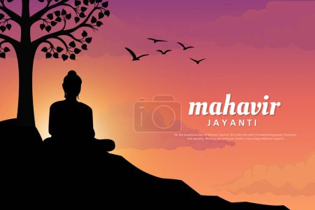 Téléchargez les illustrations : Illustration vectorielle de Mahavir Jayanti, Célébration de l'anniversaire de Mahavir, Fête religieuse dans le jaïnisme - en licence libre de droit