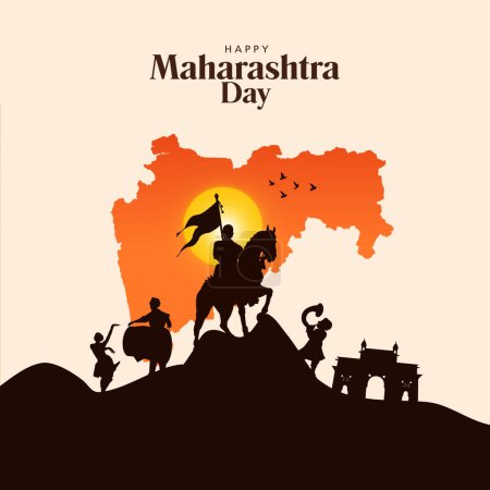Ilustración de Feliz día de Maharashtra con mapa de Maharashtra. vector abstracto ilustración día - Imagen libre de derechos