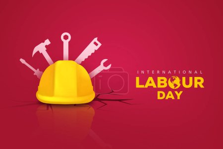 vector poster of Labor Day On 1st May construction helmet with tools.