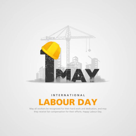 Illustration for Celebration International Workers Day with sunset background. Happy Labour Day background with silhouette of workers. - Royalty Free Image