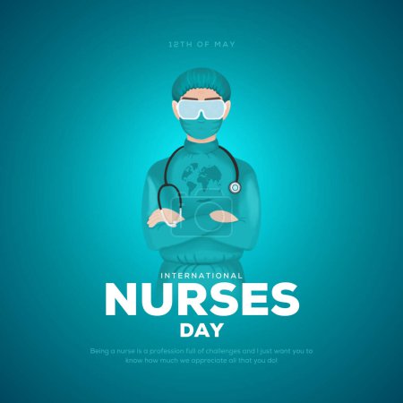 12. Mai. Happy International Nurse Day Hintergrund. volle Größe der Krankenschwester Uniform mit Welt. Vektor-Illustrationsdesign