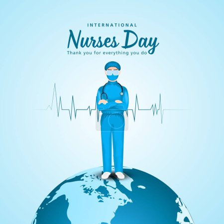Feliz día de las enfermeras saludo. enfermera con cuidado de la tierra. vector abstracto ilustración diseño