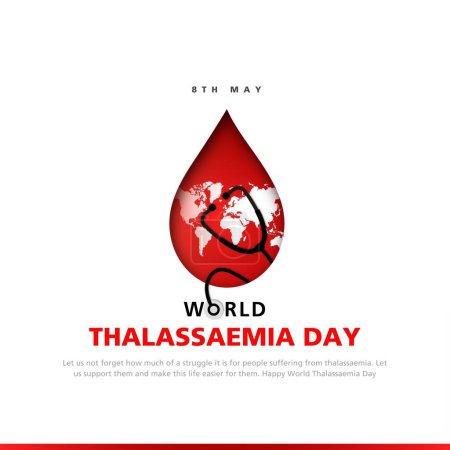 Welt Thalassemia Tag Thema Vektor Illustration. Welttag der Thalassämie. Thalassämie sind erbliche Blutstörungen, die durch eine verminderte Hämoglobinproduktion gekennzeichnet sind. Symbolbild mit Blutflecken