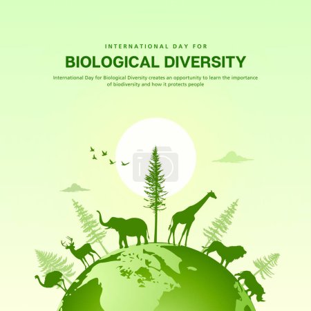 Día Internacional de la Diversidad Biológica Vector Illustration. Adecuado para tarjetas de felicitación, carteles y pancartas. Compartir información sobre la biodiversidad y su importancia con amigos y familiares.