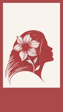Eine wunderschöne Vektorillustration der Kopfsilhouette einer Frau mit einer Blume im Inneren. aufwändig kombiniert mit floralen Elementen, schaffen eine harmonische Mischung aus Mensch und Natur.