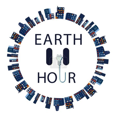 Save the earth with switch off the light for 1 hour to save energy Earth hour. Vector illustration.