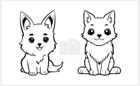 Doodle cat and dog clipart isolated. Hand drawn art. Sketch animal. Vector stock illustration. EPS 10