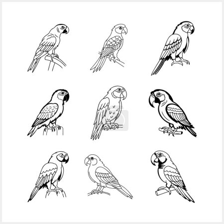 Black and white coloring pages Animals parrot icon T-shirt print, tattoo design Vector stock illustration EPS 10