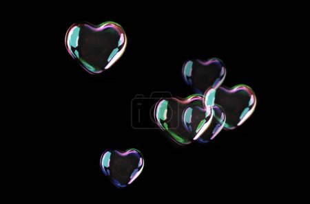 Bubble hearts, composition, background, isolated on black, soap bubbles, wedding, kids, color bubbles