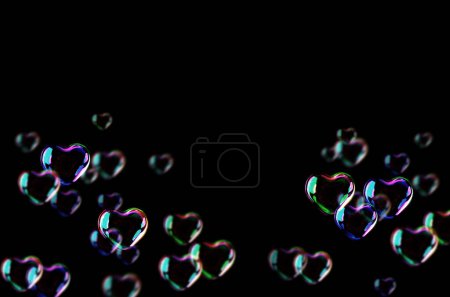 Bubble hearts, composition, background, isolated on black, soap bubbles, wedding, kids, color bubbles