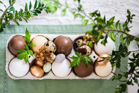 Photo for Chocolate eggs for Easter. spring in the house. Easter celebration. easter eggs decoration for Easter. - Royalty Free Image