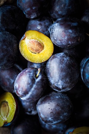 Téléchargez les photos : Prunes maison bio. Fruits frais - en image libre de droit