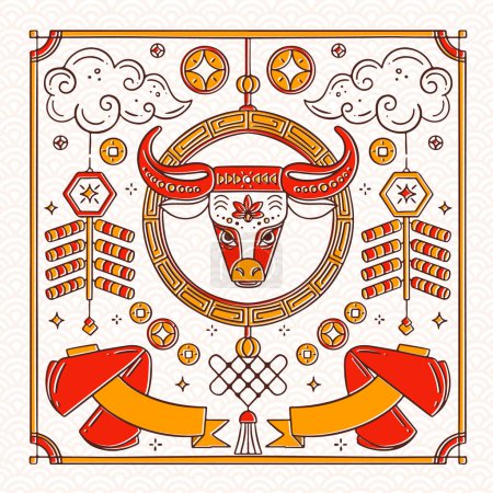 Illustration for Chinese Happy New Year 2021. Year of the Bull. Greetings card. - Royalty Free Image