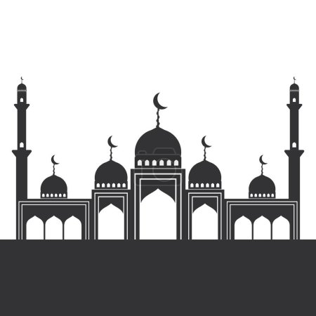 Beautiful Magnificent Mosque Silhouette Design. White Background. A Place to Pray. Holy Place.