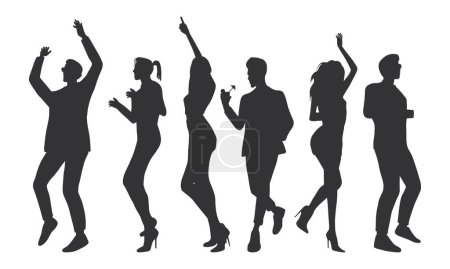 Illustration for Silhouettes of Happy People Partying and Dancing. Group of Happy People. Vector Illustration. - Royalty Free Image
