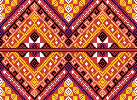 Illustration for Abstract ethnic geometric pattern design for background or Wallpaper ,Fabric Pixel art ,fabric wallpaper, fabric pattern,seamless pattern ,ethnic pattern ,ethnicdesign ,fashion design , - Royalty Free Image