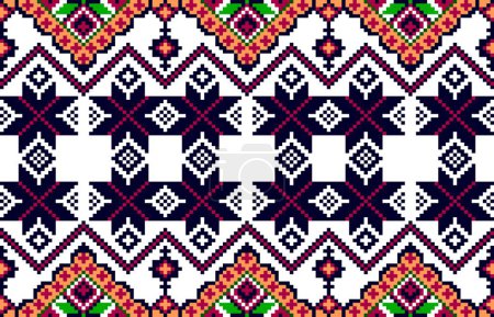 Illustration for Fabric Pixel ,fabric wallpaper, fabric pattern,seamless pattern ,ethnic pattern ,ethnic design ,fashion design , Knitting Pattern.Geometric Ethnic Pattern Design Background or Wallpaper. - Royalty Free Image