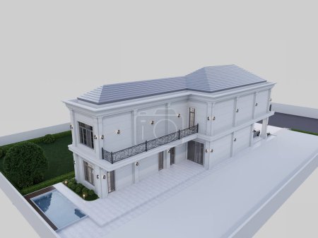3D Rendering 2-stöckiges Haus-Design. mit einem modernen klassischen Konzept.