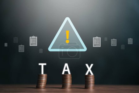 Coin with tax icon financial and calculation tax return, Individual income tax form online for tax payment. data analysis paperwork to report the government and state taxes.