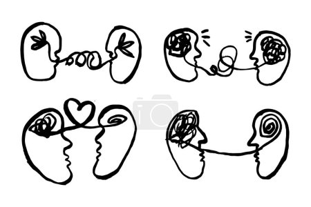 Mindful Sketches: Vector Doodle Silhouette Illustration for Psychotherapy Concept
