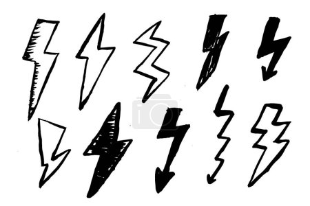 Blitz der Inspiration. Handgezeichnete Vektor-Illustrationen von elektrischen Blitzsymbolen für konzeptionelles Design