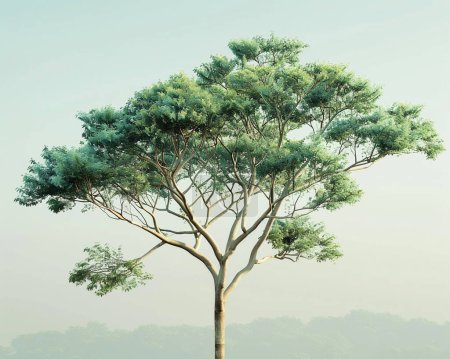 Generative Ai Illustration. Eine faszinierende Illustration eines Baumes, der in einer Wüstenlandschaft gedeiht. Dieses digitale Kunstwerk fängt die bezaubernde Mischung natürlicher Elemente ein und zeigt die Widerstandsfähigkeit eines Baumes inmitten des sich wandelnden Sandes. 