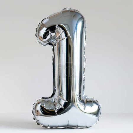 A metallic silver balloon shaped as the number 1, perfect for first birthdays, anniversaries, and milestone events.