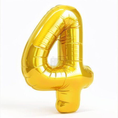 Un ballon doré brillant en forme de numéro 4, idéal pour les quatrième anniversaires et les célébrations.