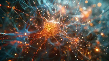 Une représentation visuellement frappante d'un réseau neuronal avec des connexions lumineuses et des motifs complexes, symbolisant la technologie de pointe et l'IA
