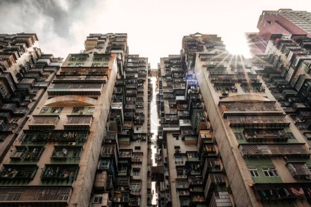 Aged of crowded narrow apartment, building exterior residential in housing estate at Hong Kong
